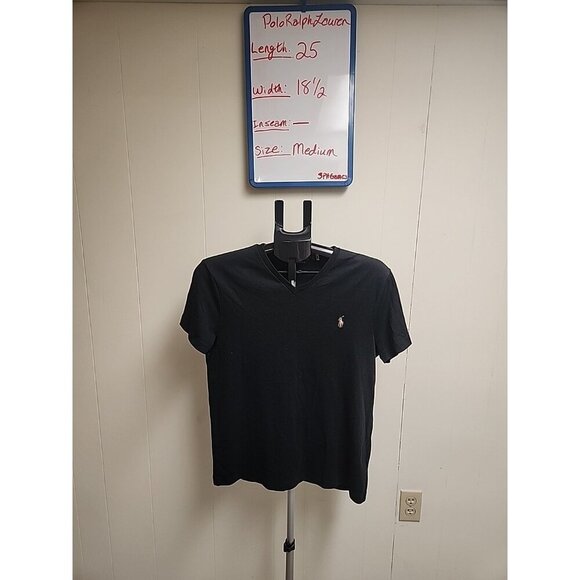 Polo Ralph Lauren Shirt Womens Med Black Pony Logo V Neck Casual Preppy Ladies - Picture 1 of 7